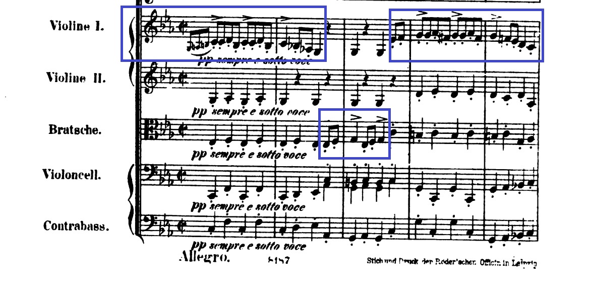 大学祝典序曲冒頭のメロディを示した楽譜例